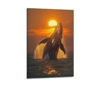 Decorazione artistica da parete con balena che rompe al tramonto, decorazione da sogno, poster artistico da parete per la casa, poster decorativo moderno da appendere, 20 x 30 cm