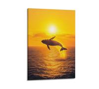 Decorazione artistica da parete con balena che salta al tramonto, decorazione da parete, poster artistico per la casa, poster decorativo moderno da appendere, 50 x 75 cm