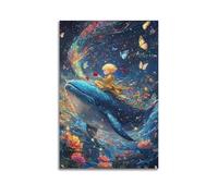 Decorazione artistica da parete con balena del piccolo principe fantasy, libro di fiabe, poster artistico da parete moderno, poster decorativo da appendere, 50 x 75 cm