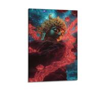 Decorazione artistica da parete con Buddha in mezzo a nuvole rosse cosmiche, decorazione mistica per la casa e lo spazio di meditazione, decorazione artistica da parete moderna da appendere, 50 x 75