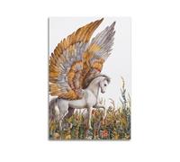 Decorazione artistica da parete con cavallo alato in fiori, stampa realistica, poster su tela delicata, decorazione artistica da parete moderna da appendere, 50 x 75 cm