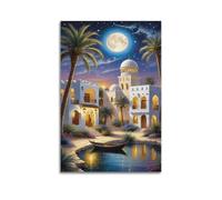 Decorazione artistica da parete con città araba al chiaro di luna, stampa incantevole, poster con scena notturna, immagine artistica da parete artistica da parete moderna da appendere, 30 x 45 cm