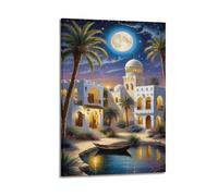 Decorazione artistica da parete con città araba al chiaro di luna, stampa incantevole, poster con scena notturna, immagine artistica da parete artistica da parete moderna da appendere, 20 x 30 cm
