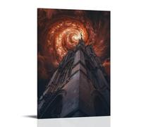 Decorazione artistica da parete con cori che cantano dalla torre mentre le stelle si elogiano in lode sopra un mondo rinato, decorazione moderna da appendere, 50 x 75 cm