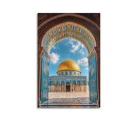 Decorazione artistica da parete con cupola dorata attraverso l'arco, stampa radiosa, poster di architettura, immagine artistica da parete su tela, decorazione moderna da appendere, 40 x 60 cm