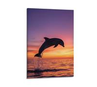 Decorazione artistica da parete con delfino che salta al tramonto, decorazione dinamica per la casa, poster artistico da parete moderno da appendere, 40 x 60 cm
