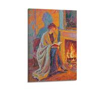 Decorazione artistica da parete con donna che legge sul camino, decorazione artistica da parete per soggiorno e camera da letto, decorazione artistica moderna da appendere, 30 x 45 cm