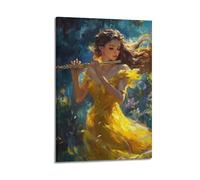 Decorazione artistica da parete con donna che suona il flauto in giardino, decorazione musicale per soggiorno e camera da letto, decorazione artistica moderna da appendere, 40 x 60 cm