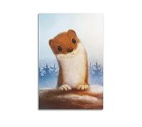 Decorazione artistica da parete con donnola marrone nella neve, adorabile decorazione, poster artistico da appendere alla parete, 40 x 60 cm