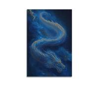 Decorazione artistica da parete con drago celeste nello spazio, decorazione mitica per soggiorno e studio, decorazione artistica da parete, poster moderno da appendere, 60 x 90 cm