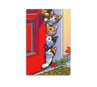 Decorazione artistica da parete con gatti curiosi, stampa carina, poster giocoso, affascinante immagine artistica da parete moderna da appendere, 30 x 45 cm