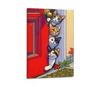 Decorazione artistica da parete con gatti curiosi, stampa carina, poster giocoso, affascinante immagine artistica da parete moderna da appendere, 40 x 60 cm