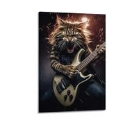 Decorazione artistica da parete con gatto rock che suona la chitarra, decorazione stravagante per casa e sala musicale, decorazione artistica da parete moderna da appendere, 50 x 75 cm