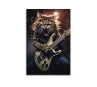 Decorazione artistica da parete con gatto rock che suona la chitarra, decorazione stravagante per casa e sala musicale, decorazione artistica da parete moderna da appendere, 20 x 30 cm