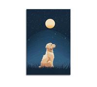 Decorazione artistica da parete con Golden Retriever sotto la luna, poster con stampa di un cielo notturno, decorazione artistica da parete moderna da appendere, 30 x 45 cm