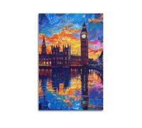 Decorazione artistica da parete con immagine del Big Ben al tramonto, decorazione impressionista, poster artistico da parete moderno, da appendere, 50 x 75 cm