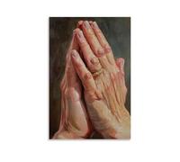 Decorazione artistica da parete con immagine di un primo piano di mani incrociate in preghiera, pittura a olio simbolica, decorazione moderna da appendere, 20 x 30 cm