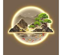 Decorazione Artistica da Parete con Luce LED，Decorazione Orientale Moderna Rotonda Grande Dipinto di Paesaggio Arte da Parete Scultura，Decorazione per La Casa Opere d'Arte Paesaggio Quadri Sospesi