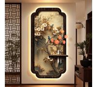 Decorazione Artistica Da Parete Con Luce LED, Quadro Sospeso A Tema Uccelli Cinesi Con Illuminazione E Vaso In Vetro, Lampada Da Parete In Arenaria A Forma Di Fiore(B,60 * 120cm)