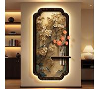 Decorazione Artistica Da Parete Con Luce LED, Quadro Sospeso A Tema Uccelli Cinesi Con Illuminazione E Vaso In Vetro, Lampada Da Parete In Arenaria A Forma Di Fiore(D,50 * 100cm)