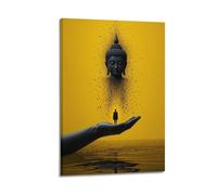Decorazione artistica da parete con mano di Buddha con piccole figure e particelle, decorazione concettuale per la casa e lo spazio di meditazione, decorazione artistica da parete moderna da appendere