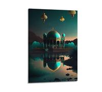 Decorazione artistica da parete con moschea verde, stampa romantica, poster con paesaggio, immagine su tela, decorazione amorosa per soggiorno, decorazione artistica da parete moderna da appendere, 50