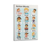 Decorazione artistica da parete con parole d'azione, decorazione educativa, vocabolario, poster educativo, poster artistico da parete, decorazione moderna da appendere, 40 x 60 cm