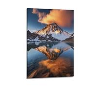 Decorazione artistica da parete con riflesso sulle montagne dorate, splendida stampa, poster con paesaggio, splendida tela artistica da parete, decorazione moderna da appendere, 50 x 75 cm