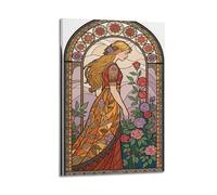 Decorazione artistica da parete con rose in vetro colorato, poster in stile Liberty, elegante stampa artistica da parete, poster decorativo da appendere in stile moderno, 30 x 45 cm