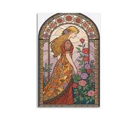 Decorazione artistica da parete con rose in vetro colorato, poster in stile Liberty, elegante stampa artistica da parete, poster decorativo da appendere in stile moderno, 40 x 60 cm