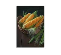 Decorazione artistica da parete con stampa di mais in cesto, poster con frutta, immagine su tela naturale, decorazione artistica da parete moderna da appendere, 40 x 60 cm