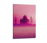 Decorazione artistica da parete con Taj Mahal rosa, stampa morbida, poster di architettura, delicata immagine su tela, decorazione artistica da parete per soggiorno, poster decorativo moderno da