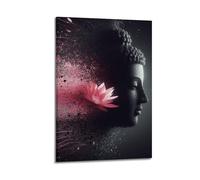 Decorazione artistica da parete con testa di Buddha con particelle di loto rosa, decorazione eterea per la casa e lo spazio di meditazione, decorazione artistica da parete moderna da appendere, 40 x