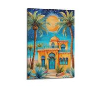 Decorazione artistica da parete con villa del deserto al chiaro di luna, stampa colorata, poster di architettura, immagine su tela vivace, decorazione artistica da parete per soggiorno, decorazione