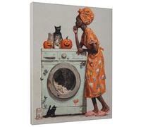 Decorazione artistica da parete con zucca di Halloween, stampa su tela in stile vintage arancione e nero, grazioso gatto decorazione per la casa per soggiorno, camera da letto, cucina, arte estetica