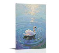 Decorazione artistica da parete contemporanea da appendere con un cigno che scivola e lascia increspature dietro - Design murale decorativo, 50 x 75 cm