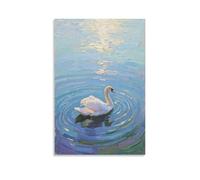 Decorazione artistica da parete contemporanea da appendere con un cigno che scivola e lascia increspature dietro - Design murale decorativo, 50 x 75 cm