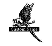 Decorazione artistica da parete in metallo con pappagallo personalizzato, cartello con nome uccello pappagallo, decorazione per la casa, regalo per gli amanti degli uccelli, segno con monogramma con