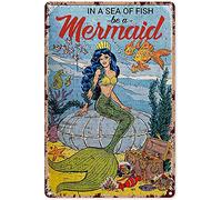 Decorazione artistica da parete in metallo con sirena in un mare di pesci, sii una sirena, stella marina, corona, tesoro di Fenn, decorazione vintage in metallo, decorazione da parete, regalo