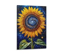 Decorazione artistica da parete moderna su tela, motivo girasole stellato, carino e curativo, aggiunge divertimento infantile alla cameretta dei bambini, 60 x 90 cm, stile cornice