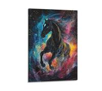 Decorazione artistica da parete moderna su tela, poster con animali, cavallo nel cielo stellato, misterioso e scioccante, aggiunge un'atmosfera fantasy a studi artistici, 30 x 45 cm, stile cornice