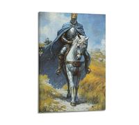 Decorazione artistica da parete moderna su tela, poster con immagine di re cavaliere a cavallo, bella e romantica per aggiungere un'atmosfera artistica al salotto, 50 x 75 cm, cornice