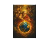 Decorazione artistica da parete moderna su tela, poster fantasy, figura divina, decorazione della terra, maestosa atmosfera, pittura creatore, 50 x 75 cm, senza cornice