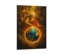 Decorazione artistica da parete moderna su tela, poster fantasy, figura divina, decorazione della terra, atmosfera maestosa, pittura creatore, 50 x 75 cm, con cornice