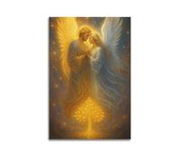 Decorazione artistica da parete moderna su tela, poster religioso con angeli e albero della vita, solenne e sacro, per aggiungere un'atmosfera solenne alle sale di preghiera, 30 x 45 cm, senza cornice