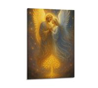 Decorazione artistica da parete moderna su tela, poster religioso con angeli e albero della vita, solenne e sacro, per aggiungere un'atmosfera solenne alle sale di preghiera, 60 x 90 cm, con cornice