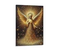 Decorazione artistica da parete moderna su tela, poster religioso con angelo della luce sacra e solenne che aggiunge un'atmosfera solenne alle sale di preghiera, 30 x 45 cm, stile cornice