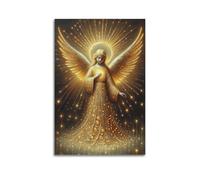 Decorazione artistica da parete moderna su tela, poster religioso con angelo della luce sacra e solenne che aggiunge un'atmosfera solenne alle sale di preghiera, 20 x 30 cm, senza cornice