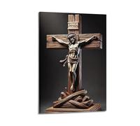 Decorazione artistica da parete moderna su tela, poster religioso con crocifissione, scultura decorativa per la casa, atmosfera sacra, pittura portatrice, 50 x 75 cm, con cornice