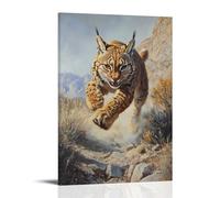 Decorazione artistica da parete, motivo: animale, raffigurante una lince che corre lungo sentieri di montagna come un maratoneta estremo, ombra tesa su paesaggi salvi; decorazione artistica da